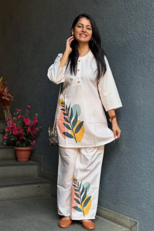 Abstract Leaf Print Cotton Co-ord Set
