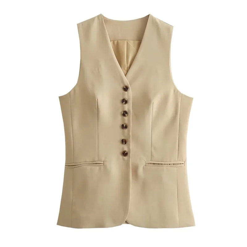 Versatile Beige Tailored Waistcoat & Flared Skirt Coord Set