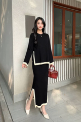 Minimalist Contrast-Trim Knit Night Coord Set