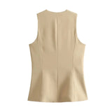 Versatile Beige Tailored Waistcoat & Flared Skirt Coord Set