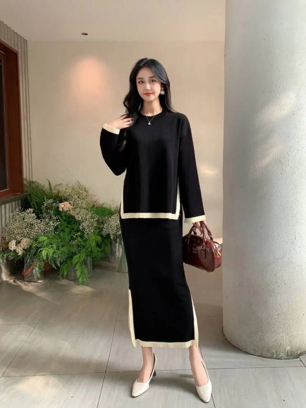 Minimalist Contrast-Trim Knit Night Coord Set