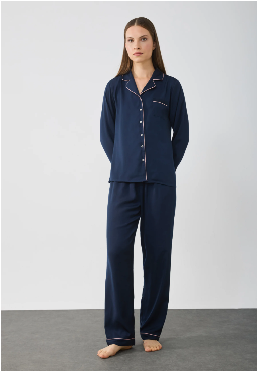 Classic Cotton-Blend Piped Nightwear Pajama Set