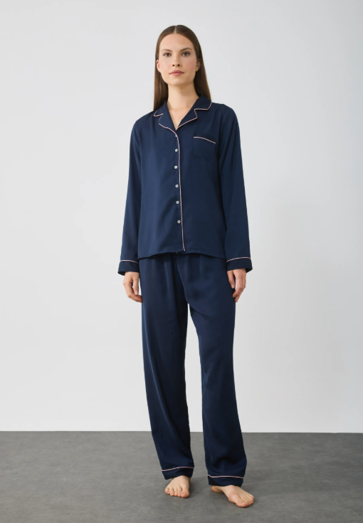 Classic Cotton-Blend Piped Nightwear Pajama Set