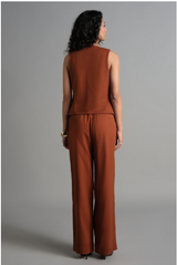 Embroidered Rust Brown Sleeveless Co-ord Set