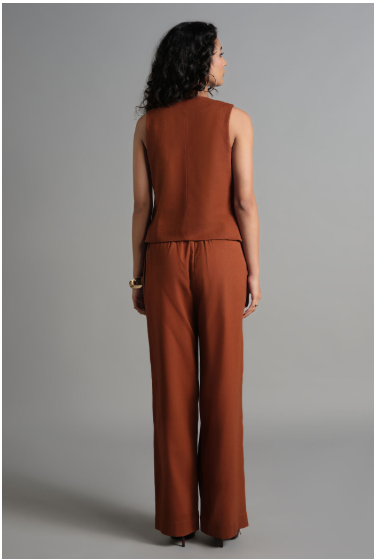 Embroidered Rust Brown Sleeveless Co-ord Set