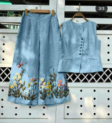 Floral Embroidered Linen Coord Set