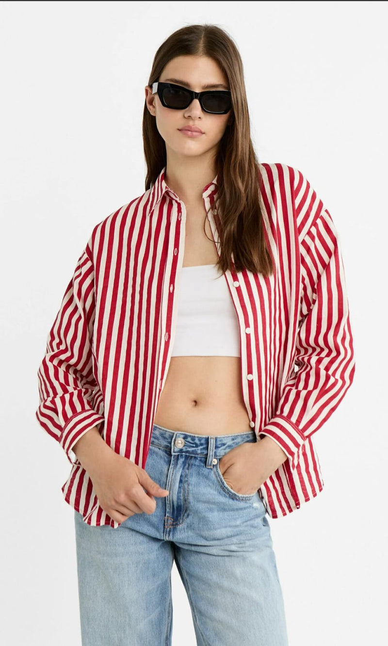 Red & White Striped Button-Down Shirt