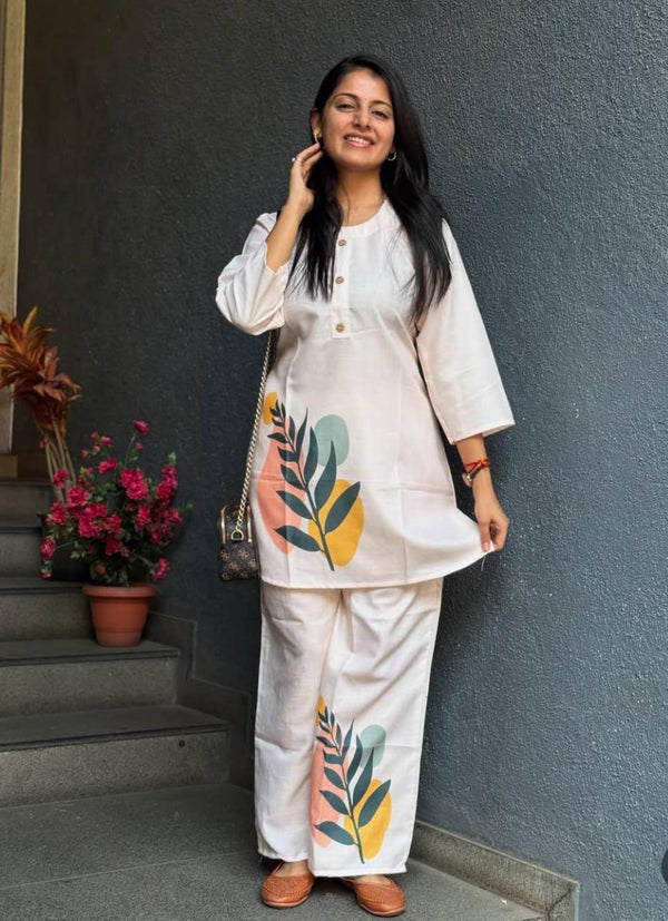 Abstract Leaf Print Cotton Co-ord Set