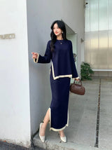 Minimalist Contrast-Trim Knit Night Coord Set