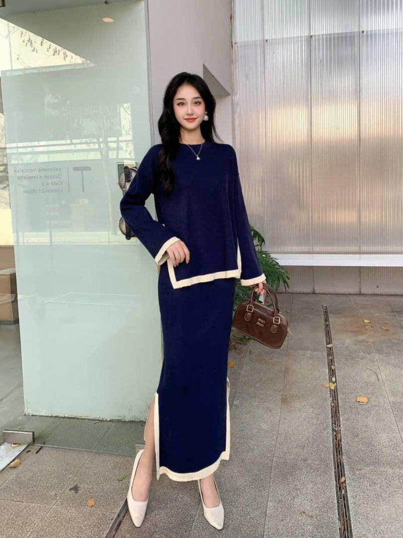 Minimalist Contrast-Trim Knit Night Coord Set